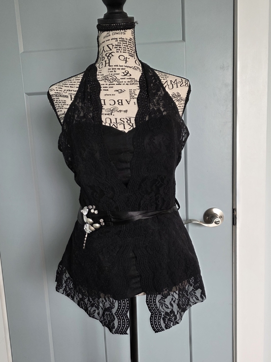 Alexandra Rosati Tops - Vintage Y2K Alexandra Rosati Lace Halter Top Cami Black Mesh Size M